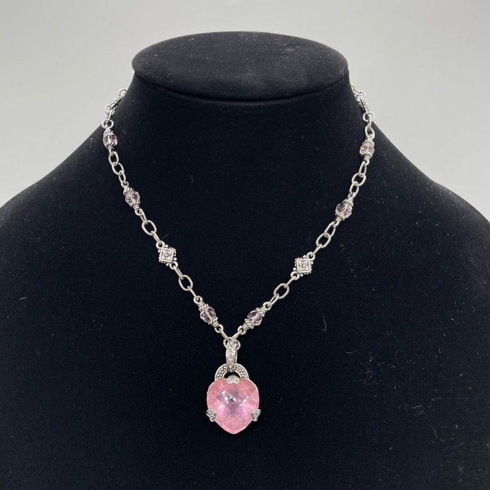 Silver Tone Chain with Pink Rose Crystal